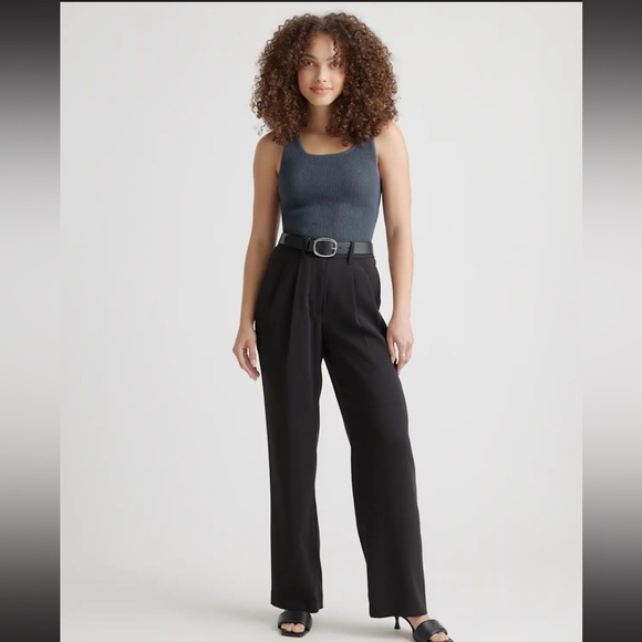 Quince Pants - Quince Stretch Crepe Pleated Wide Leg Pants